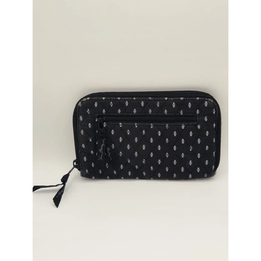 Vera Bradley Quilted Cotton Zip Around Wallet Canyon Pattern Vintage Black Blue - Picture 2 of 6